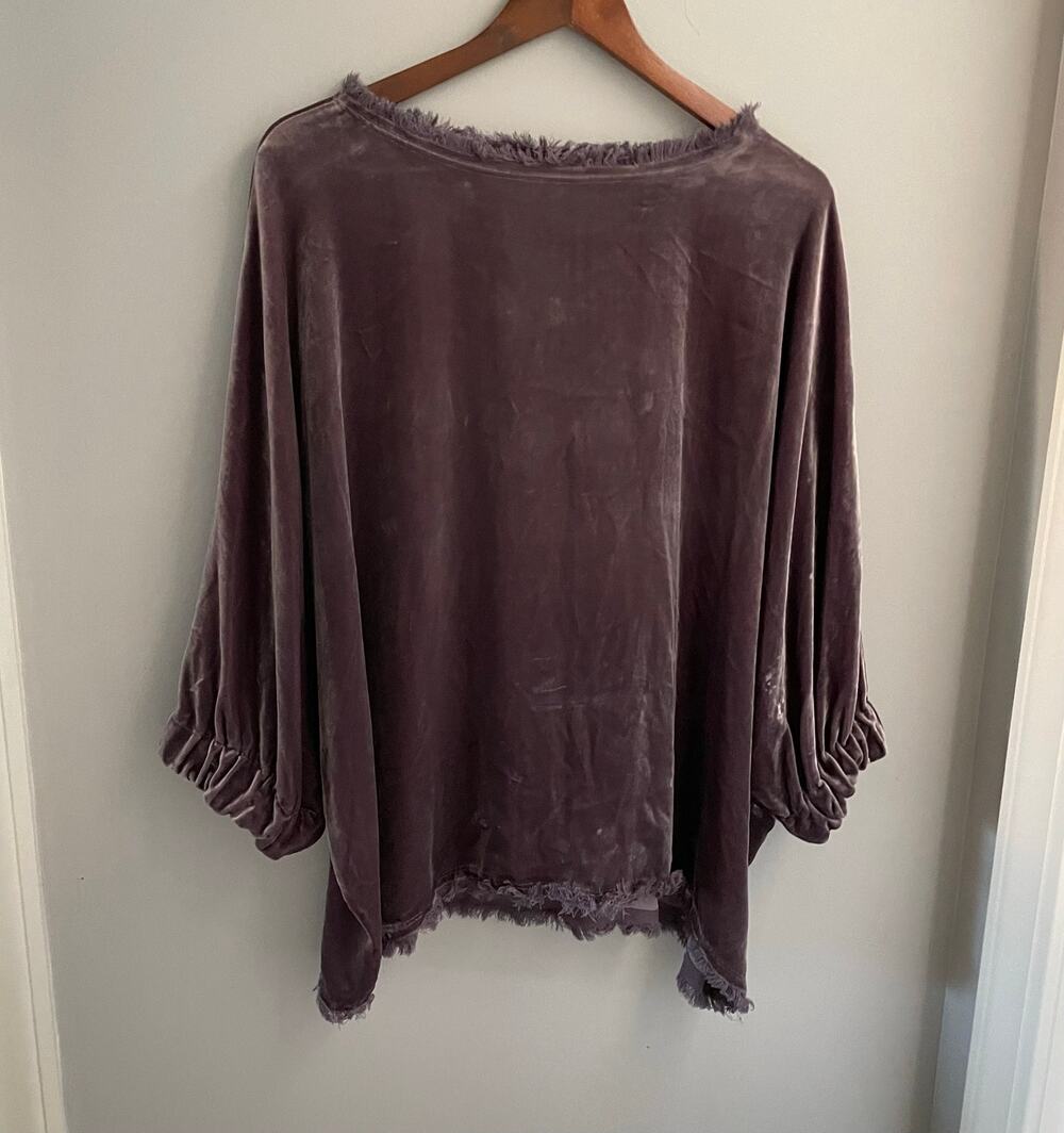 Sundance Alannah Velvet Top Boxy Flowy Purple Frayed Hem silk blend size XL